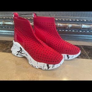 Lightweight Red Rhinestone Sock Tennis Shoes